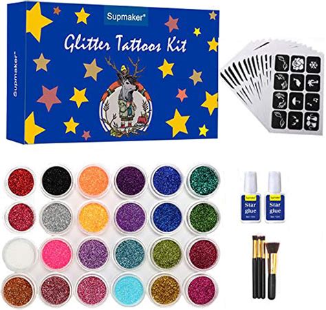 Buy Glitter Tattoos Kit,Temporary Tattoo Set-24 Colors Glitter,135 ...