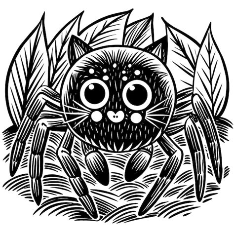 Un dibujo en blanco y negro de una araña con una cara negra y las