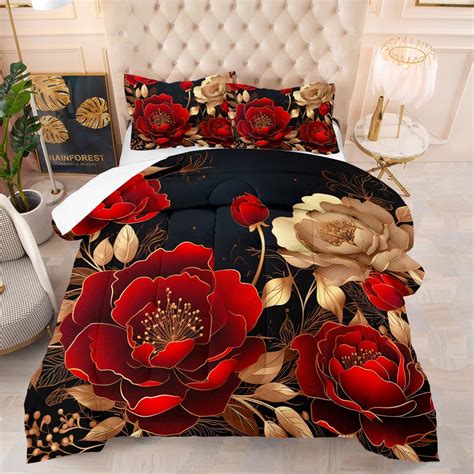 Ccoutuechen King Size Vintage Black Floral Comforter Set