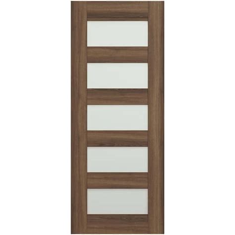 Belldinni Vona 07 07 32 In X 80 In No Bore 5 Lite Frosted Glass Pecan Nutwood Wood Composite