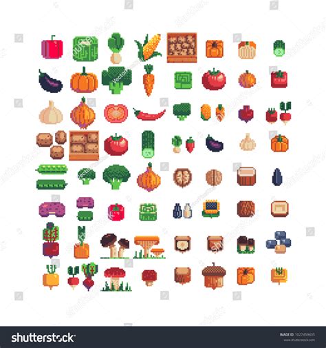 Vegetables Pixel Art Icons Set Mushrooms Vector De Stock Libre De