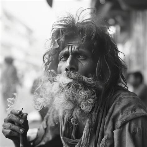 Premium Photo | Bearded Man Smoking Cigarette With Long Hair