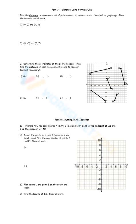 Free Printable Midpoint And Distance Formula Worksheets