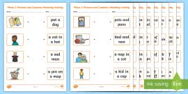 Phase 3 Pictures And Captions Matching Worksheets Phase 3