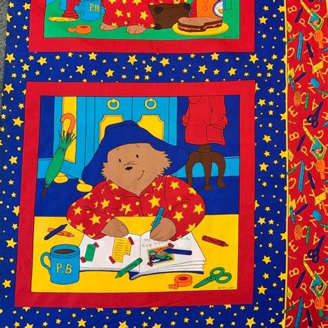 100 Cotton Paddington Bear Fabric Panel Teddy Bear School Etsy