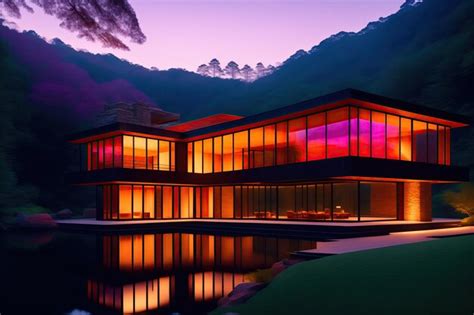 Diseño Exterior De Edificio De Neón De Lujo Con Vidrio Foto Premium