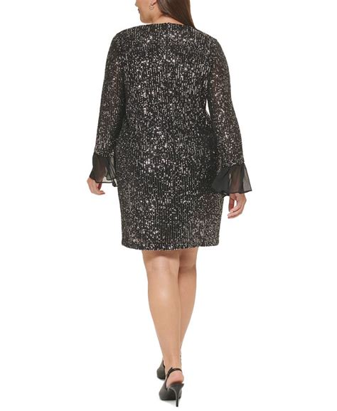 Calvin Klein Plus Size Sequined Chiffon Trim Sheath Dress Macys