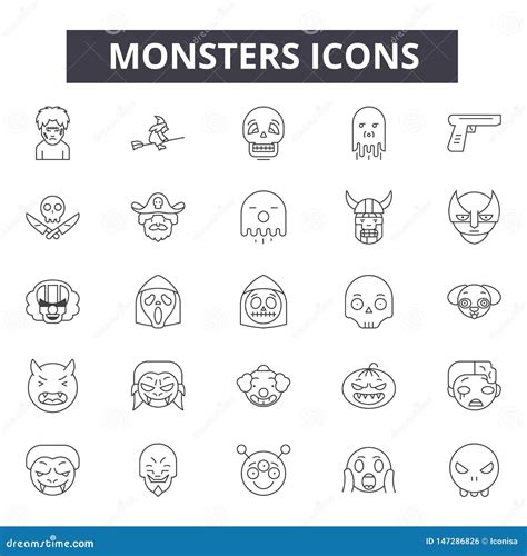 Monsters Concept Line Icons Signs Vector Set Linear Concept Outline