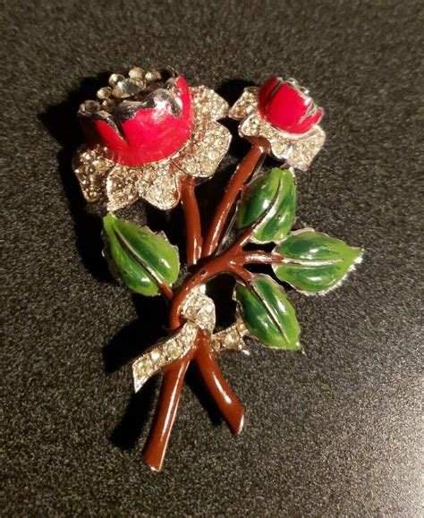 Vintage Unsigned Coro Poppy Flower Trembler Brooch En Gem