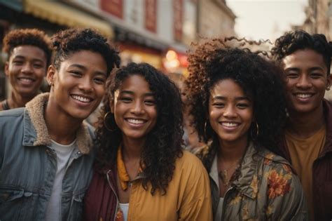 Premium Photo Multiethnic Group Of Happy Friends In The Street