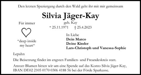 Traueranzeigen von Silvia Jäger Kay trauer anzeigen de