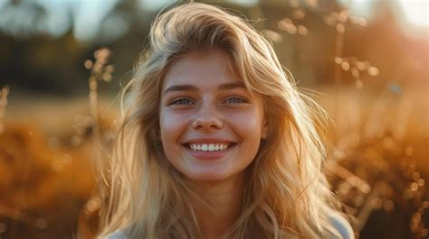 Premium Photo A Woman With Blonde Hair And A White Shirt Smiles For The Camera