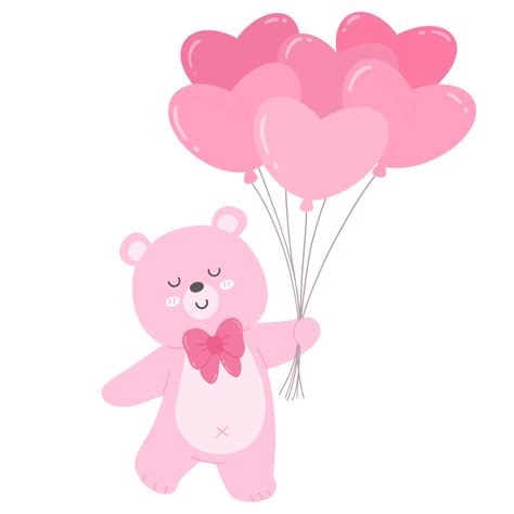 Teddy Bear With Red Heart Balloons 36299028 Png