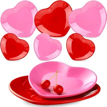 Amazon Maxcheck Pcs Heart Shaped Plates Inch Red Pink Dishes