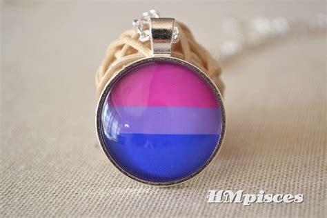 Bisexual Pride Necklace Glass Dome Pendant Lgbt Gift Gay Etsy