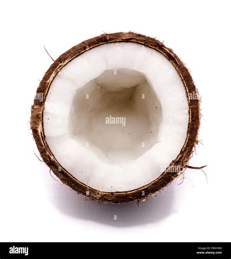 One Cracked Coconut Half Isolated On White Background Stock Photo Alamy