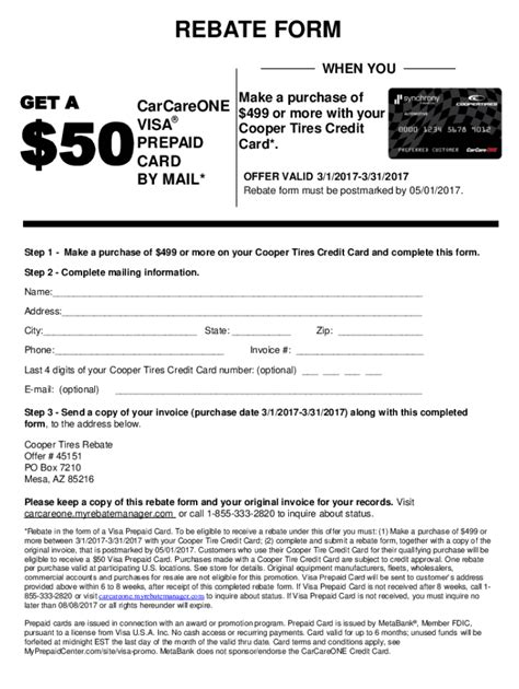 Fillable Online Cooper Tires Rebate Form Fax Email Print Pdffiller