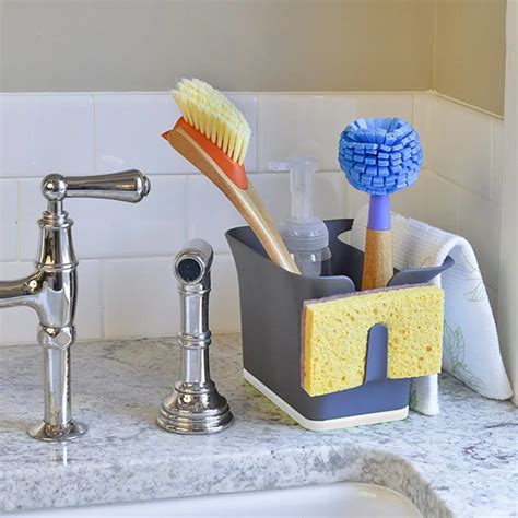Self Draining Sink Caddy Organizer Grey Brush Sponge Holder Tidy In