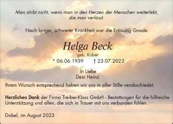 Traueranzeigen Von Helga Beck Schwarzw Lder Bote Trauer