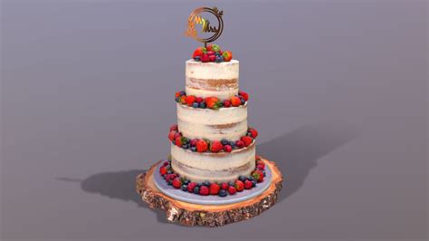 Semi Naked Berry Wedding Cake On Wooden Slice D Model Turbosquid