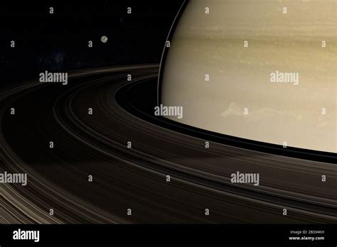 Dione Saturn S Moon Orbiting Around Saturn Planet D Render Stock