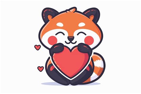 Cute Red Panda Hugging Heart Sticker Premium Ai Generated Vector