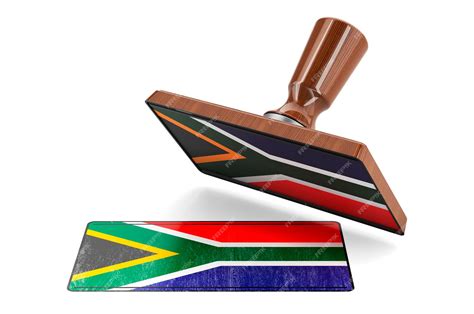 Premium Photo Wooden Stamper Seal With South African Flag 3d Rendering