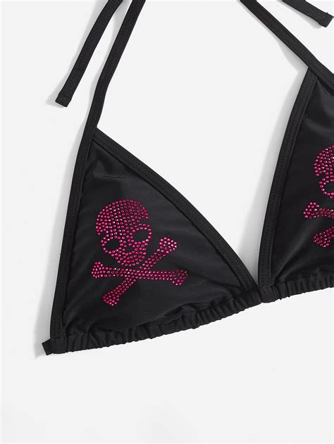 Grunge Punk Top Bikini Halter De Cr Neo Con Diamante De Imitaci N Tri Ngulo Negro Yaxa Guatemala