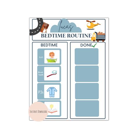 Printable Bedtime Routine Chart For Kids Cars Nighttime Routine Cards