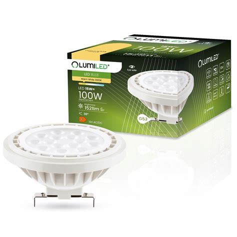 LUMILED LED žárovka 12V G53 AR111 15W 100W 1521lm 3000K Teplá bílá 38