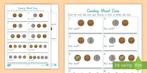 Counting Mixed Coins Worksheet Teacher Made Twinkl