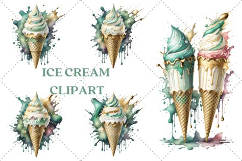 Watercolour Ice Cream Clipart Bundle Graphic By Ynovaart · Creative Fabrica