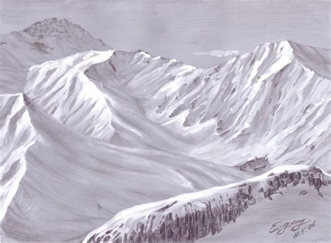 Die Berge Zeichnen Berge Deckweiß Landschaft Von Evgeny Bei Kunstnet