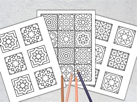 3 Printable Mosaic Tile Coloring Pages Geometric Coloring Page Adult