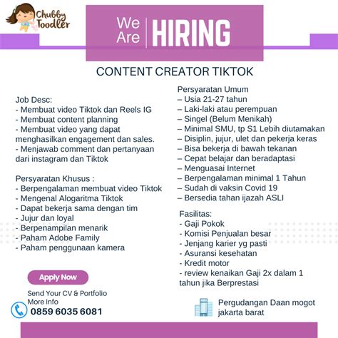 Lowongan Kerja Content Creator Tiktok Di Chubby Toodler JakartaKerja