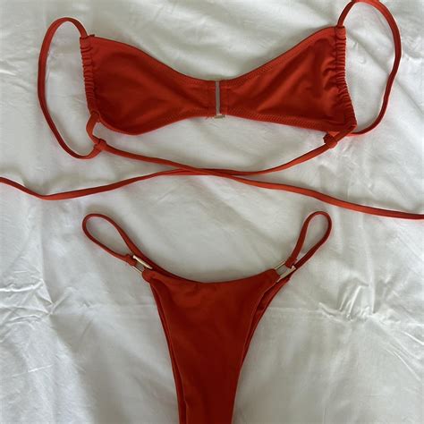 Lahana Swim Red Bikini Set With Gold Detailing Depop