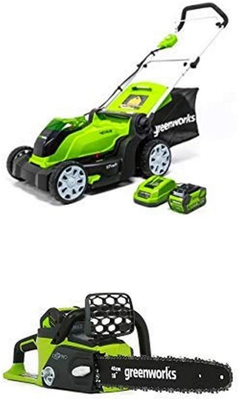 Greenworks 17 Inch 40v Cordless Lawn Mower With 16 Inch 40v Cordless Chainsaw