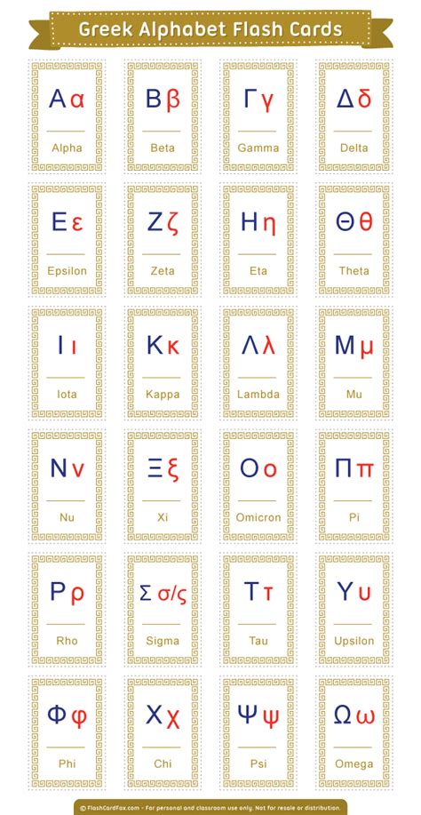 Printable Greek Alphabet Flash Cards