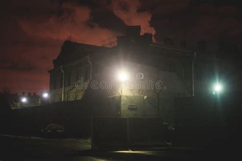 A Night View of Protected Creepy Penitentiary Prison Building Facility ...