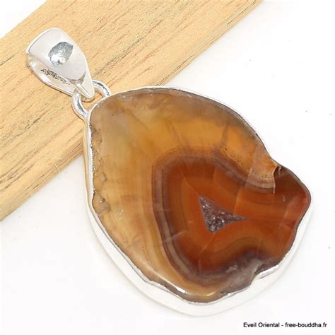 Pendentif Agate De Botswana Tranche Ocre Jaune