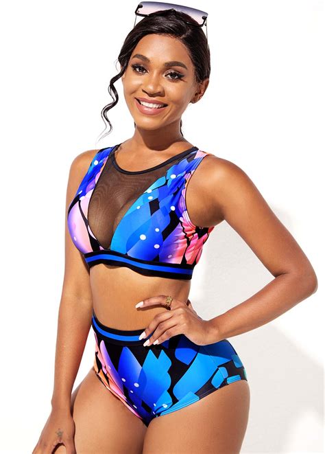 Mesh High Waisted Ombre Multi Color Bikini Set Modlily USD 35 98