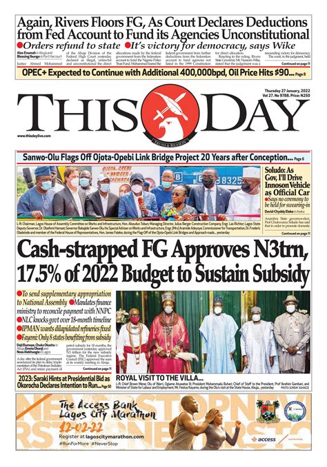 Thursday 27th January 2022 By Thisday Newspapers Ltd Issuu