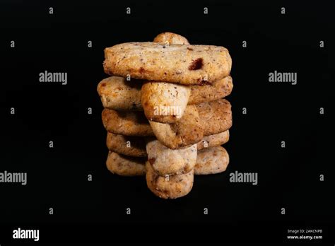 Wholewheat Biscuits With Hazelnut On The Dark Background Stock Photo