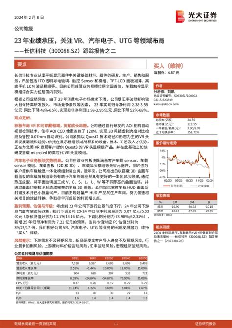 跟踪报告之二：23年业绩承压，关注vr、汽车电子、utg等领域布局