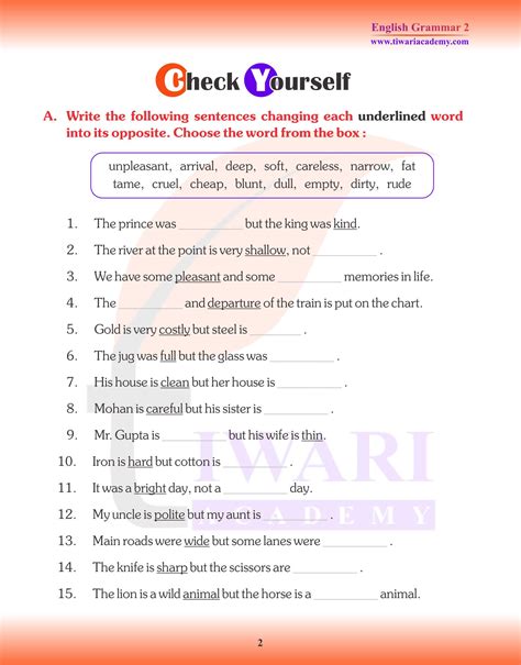 Class 2 English Grammar Chapter 15 Opposite Words for 2025-26
