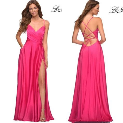 La Femme Dresses New La Femme Hot Pink Strappy Back Satin Gown