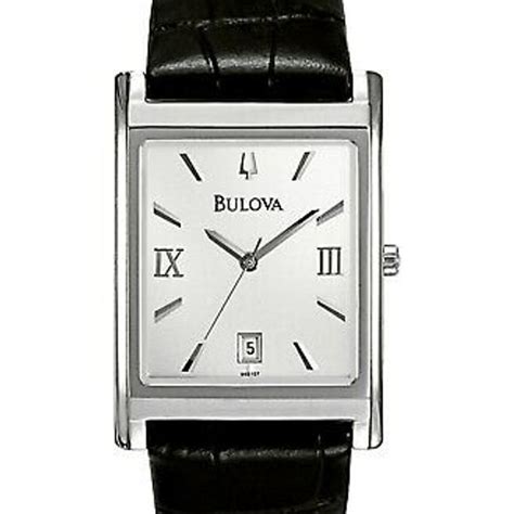 Bulova Quartz Silver Dial Black Leather Strap Mens Watch 96b107