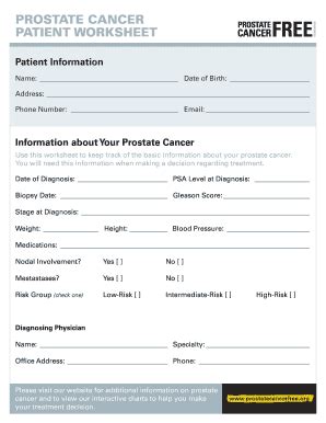 Fillable Online PROSTATE CANCER PATIENT WORKSHEET Fax Email Print