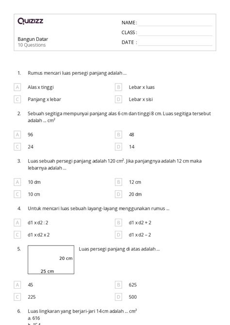 50+ lembar kerja luas persegi panjang dan jajargenjang untuk Kelas 10 di Quizizz | Gratis ...