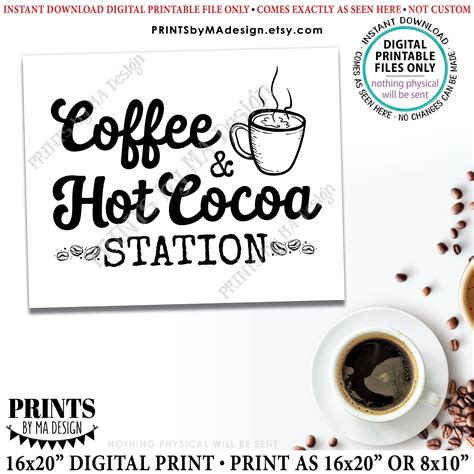 Coffee And Hot Cocoa Station Sign Hot Chocolate Bar Coffee Bar Sign